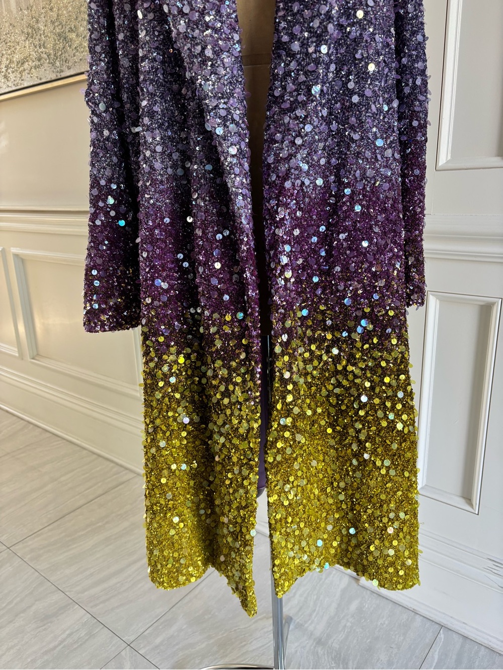 Oscar de la Renta Lavender Sequin-Trim Coat NWOT - Picture 5 of 9